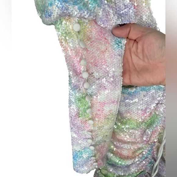 Alamour The Label Lunara Sequins Mini Dress in Mixed Color Rainbow Size XS - Picture 2 of 16